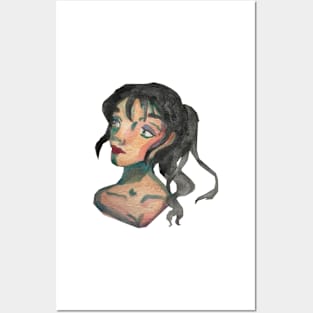 Girl with black ponytail watercolour Posters and Art